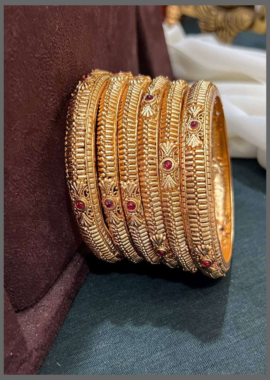 Ruby Stone Nakshi Design Bangles - BG00363