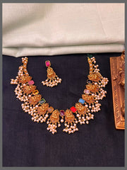 Beautiful Lakshmi and Navratna Stones Necklace In Nakshi - NN00783