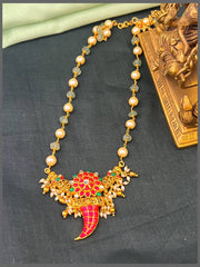 Mint and White Pearl Haram WIth Kundan Pendant - PB00495