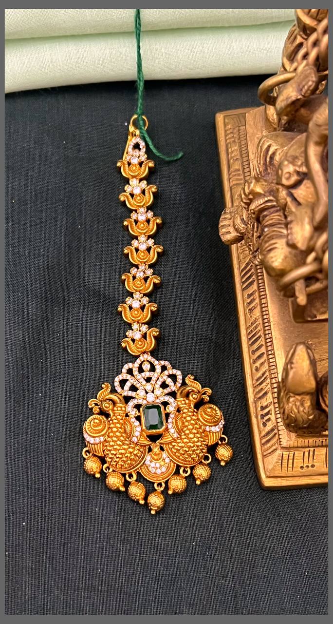 Beautiful White Stone and Peacock Maang Tikka - HA00189