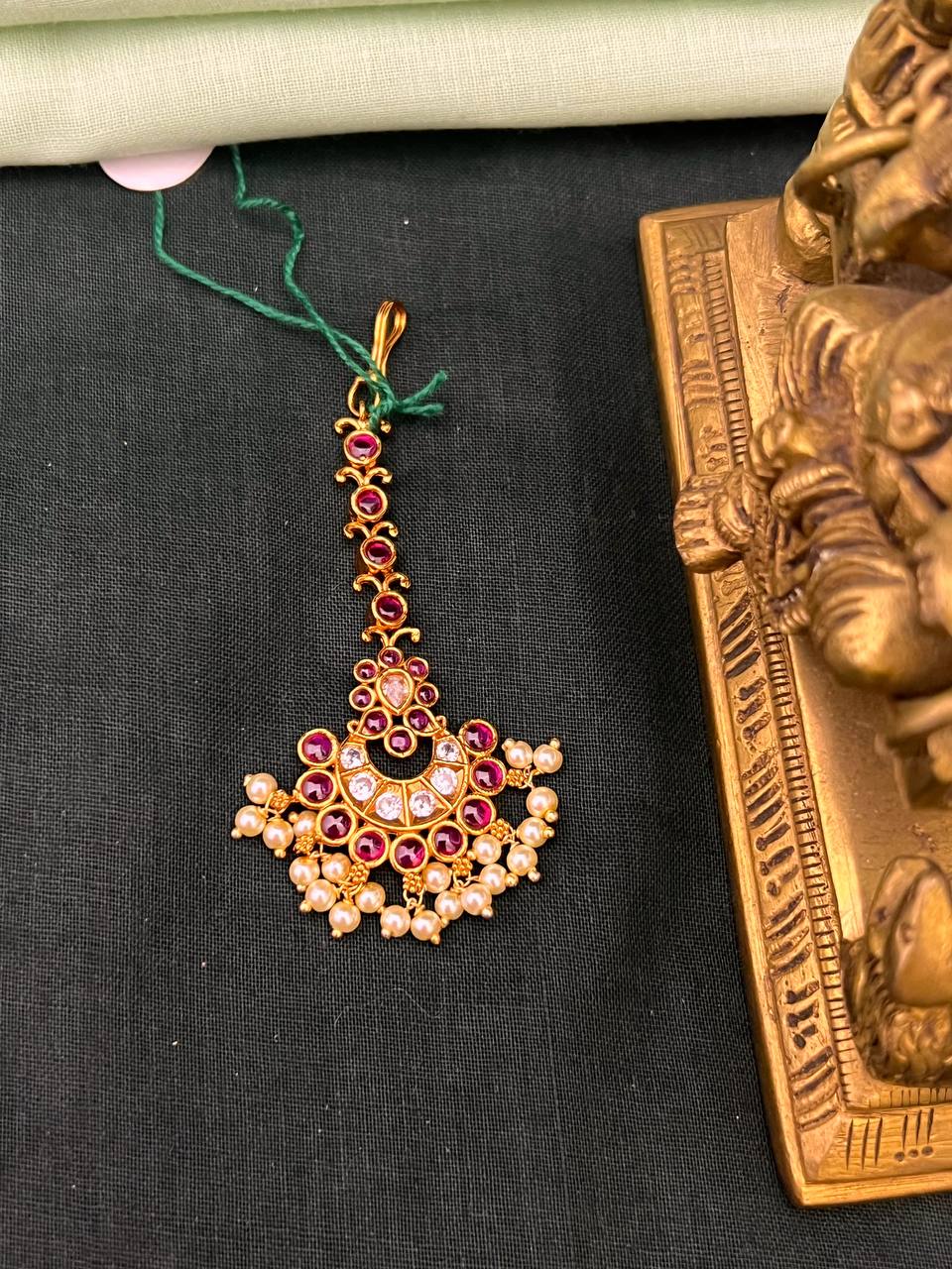 Ruby and White Stone With Pearl Maang Tikka - HA00191