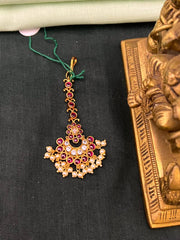 Ruby and White Stone With Pearl Maang Tikka - HA00191
