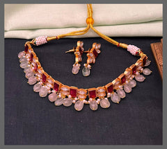 Ruby and White Stone Kundan Necklace - KN00557