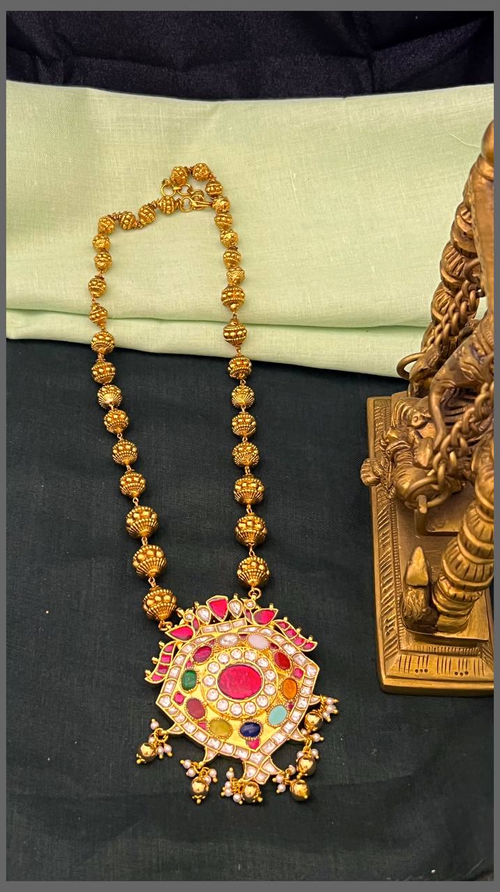 Gold Pearl Haram With Kundan Pendant - PB00496