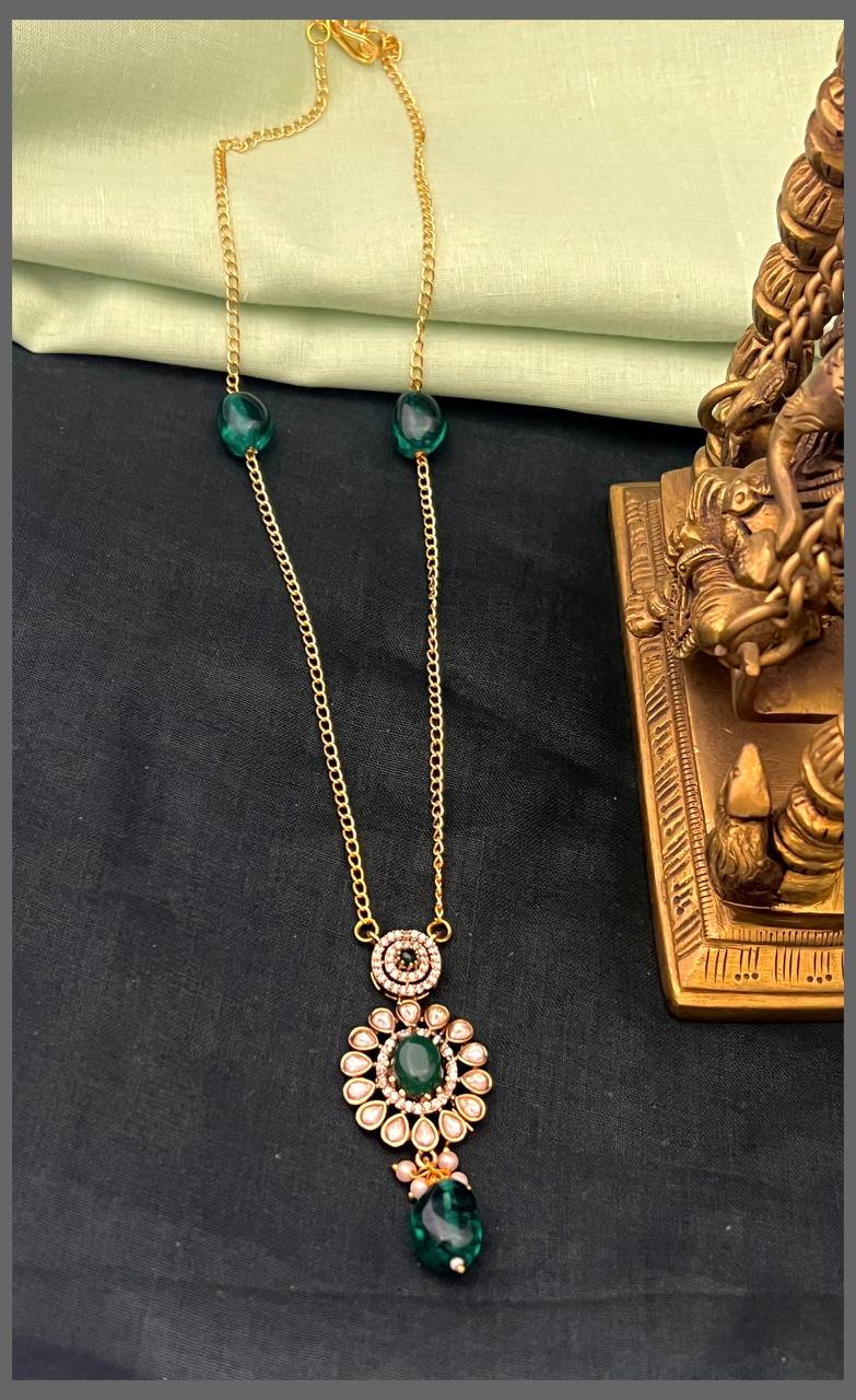 Beautiful White Stone Flower Pendant Chain Haram - PB00502