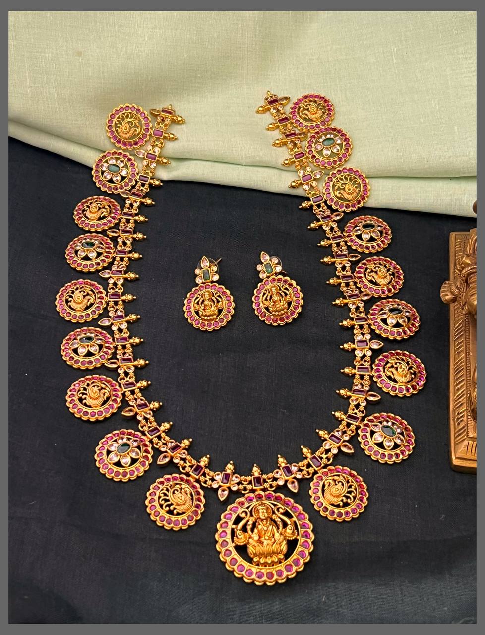 Elegant Peacock and Lakshmi Bottu Mala Haram In Nakshi - NH00374