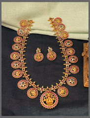 Elegant Peacock and Lakshmi Bottu Mala Haram In Nakshi - NH00374