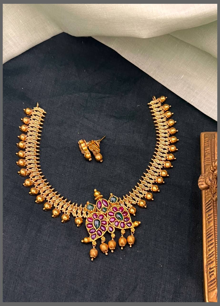 Beautiful Peacock Necklace With Mango Pendant - NN00792