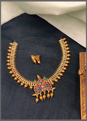 Beautiful Peacock Necklace With Mango Pendant - NN00792