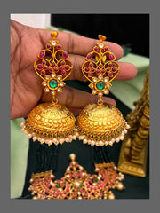 Emerald Beads Haram With Kundan Pendant and Jhumki - PB00511