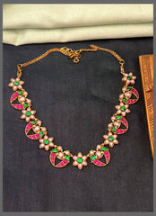 Beautiful Multicolour Flower and Bird Necklace In Kundan - KN00566