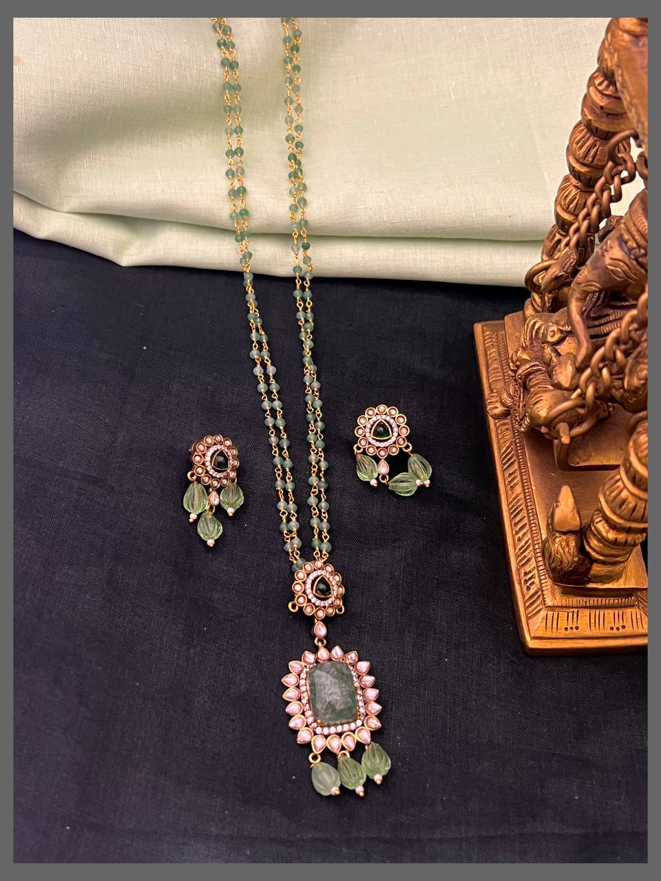 Mint Green Pearl Haram with Victorian Pendant - PB00512