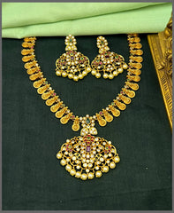 Beautiful Kaasu Lakshmi Necklace With Stone Pendant - NN00804