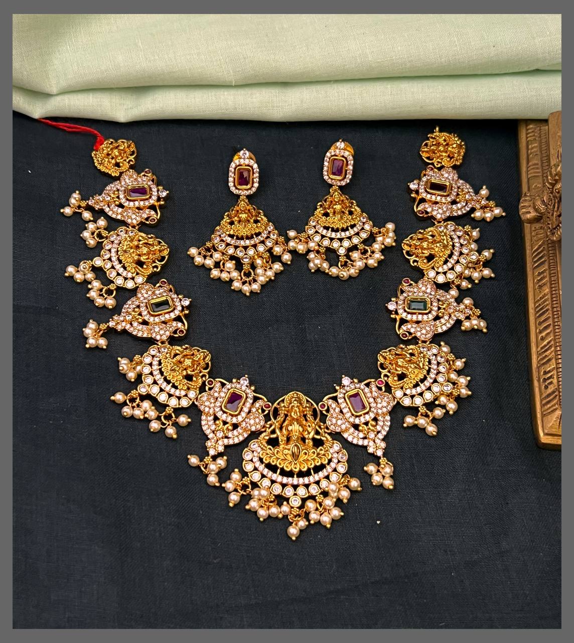 Beautiful Lakshmi and Peacock Necklace In Nakshi - NN00810