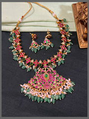 Beautiful Flower Kundan Necklace With Pearls - KN00569