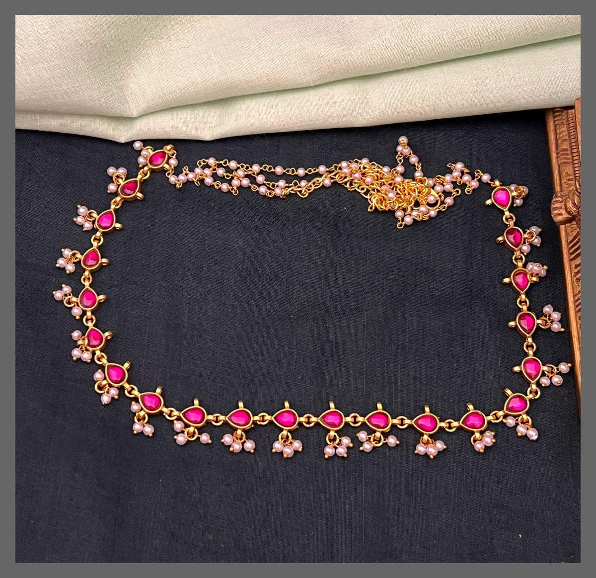 Jadau Ruby Waist Belt With Pearls - WB0011