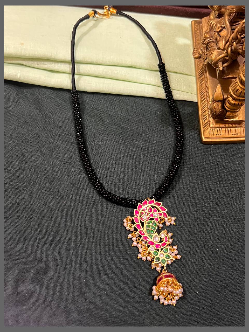 Black Dori With Kundan Pendant - BD00143