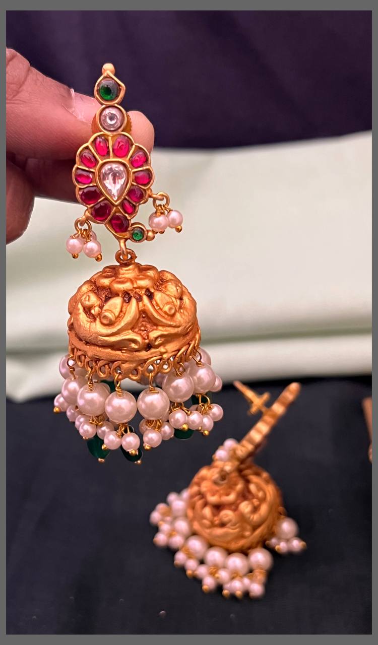 Beautiful Mango Jhumki In Kundan - KE00563