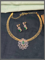 Invisible Multi Layer Choker With Diamond Pendant - Dn0068