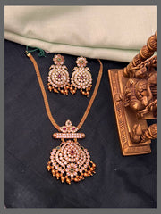 Nanu Chain Necklace With Peacock Stone Pendant and Earrings - NN00823