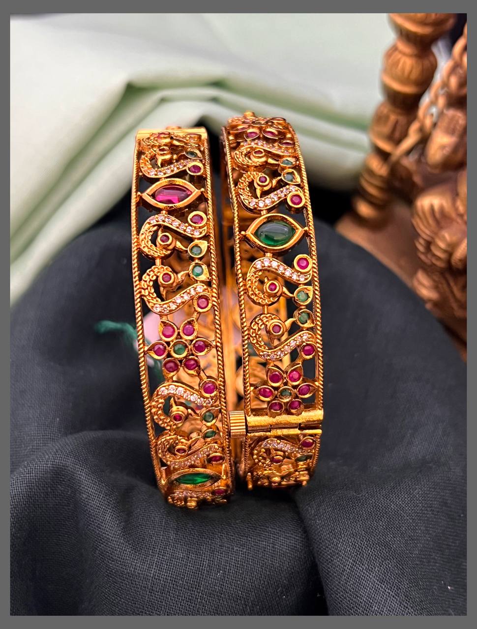 White Stone Peacock with Multi Colour Stone Bangles in Nakshi - BG00550