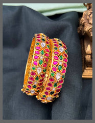 Multi Colour Flower Kundan Bangles - BG00582