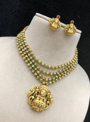 Strawberry Beads With Lakshmi Pendant & Earrings - NN00179