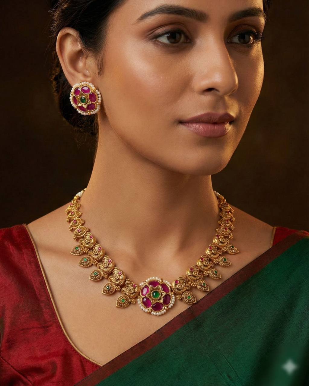 Jadau Pendant With Nakshi Chain - KN00348