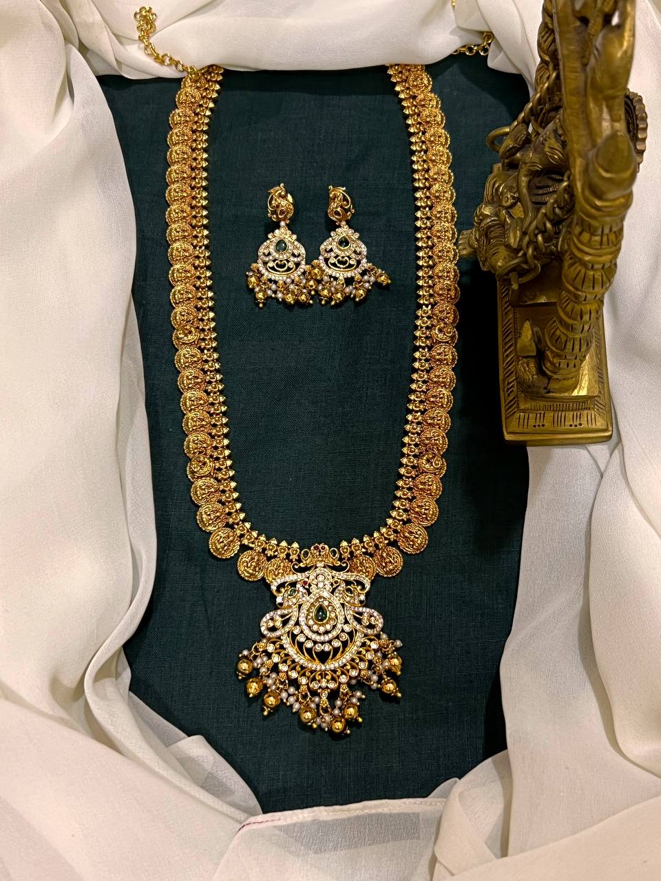 Lakshmi Kaasu Long Haram In Nakshi With Gold Beads- NH0071
