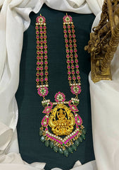 Jadau 3 liner Gold Finish Lakshmi Haram - KH00345