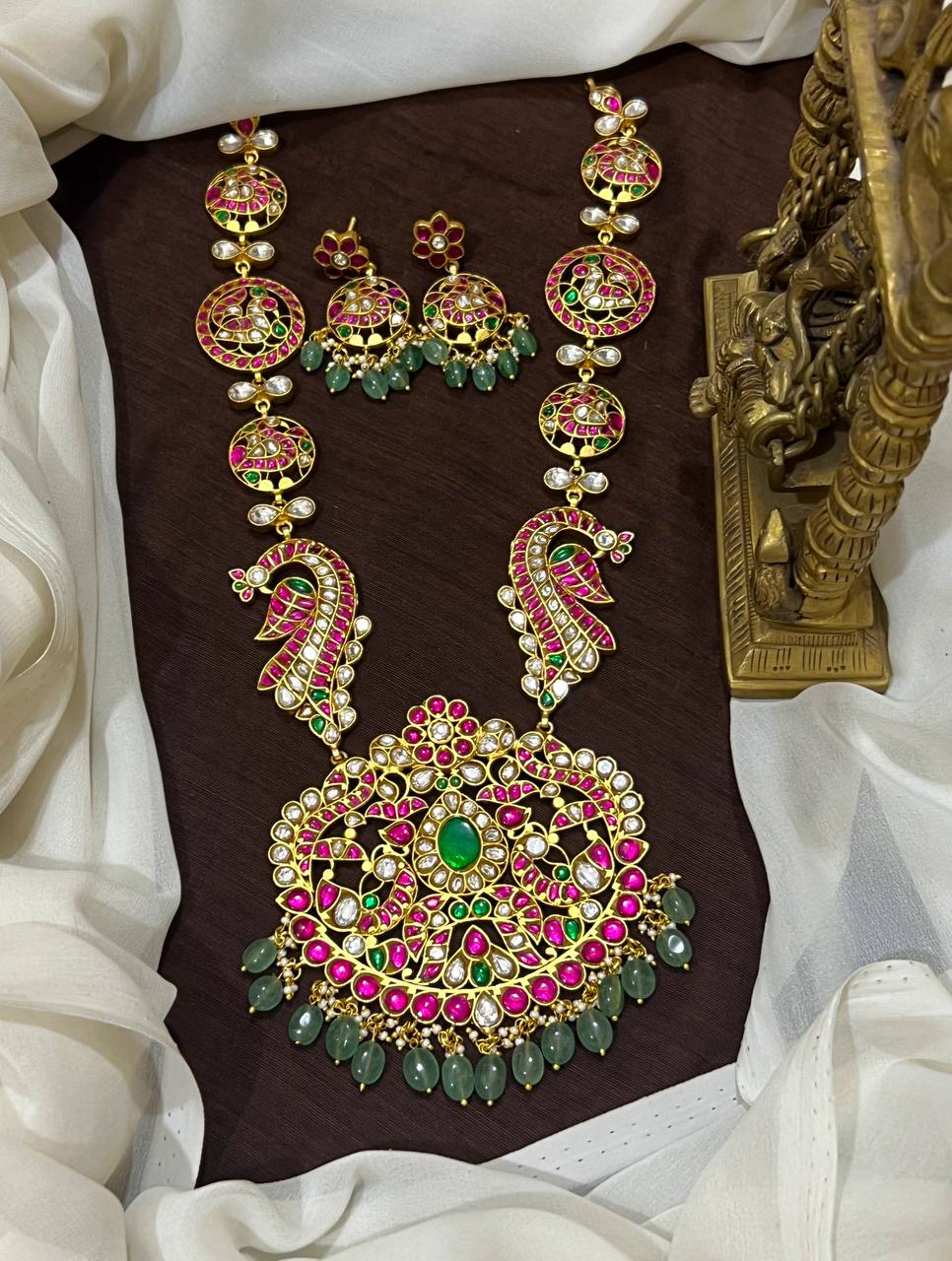 Jadau Grand Haram With Big Pendant and Screw Back Earrings - KH00417