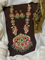 Jadau Grand Haram With Big Pendant and Screw Back Earrings - KH00417