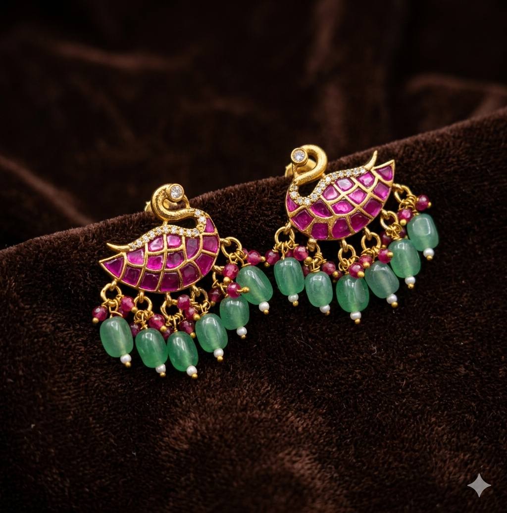 Beautiful Swan Jadau Ear studs - KE00600