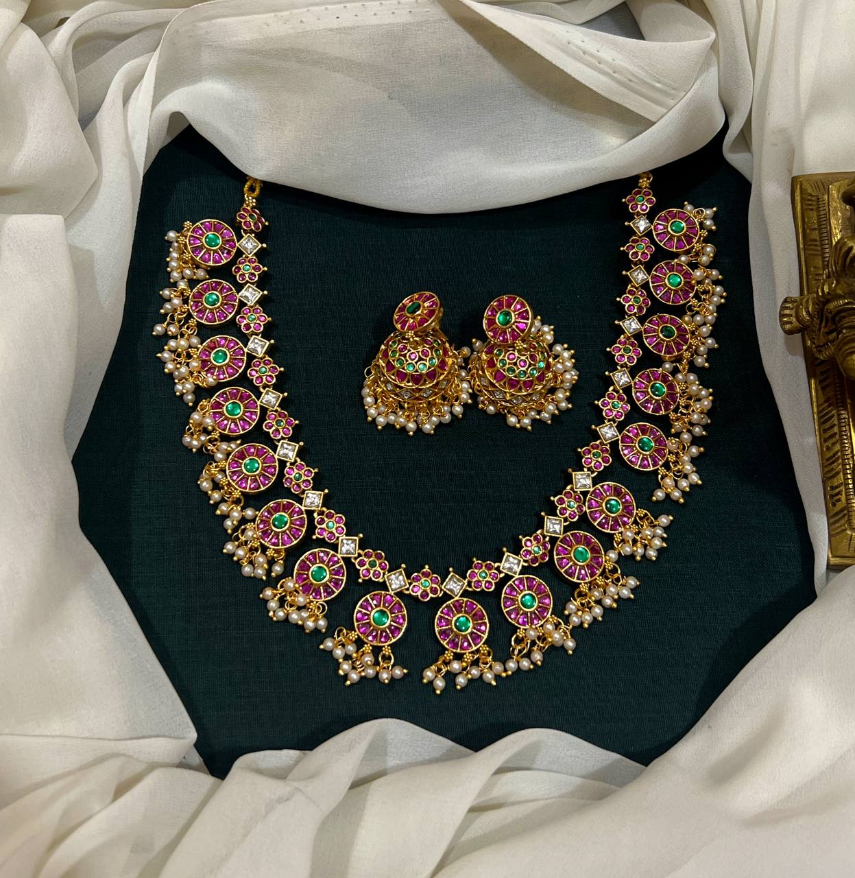 Pota Stone Bottu necklace With Jhumki- NN0055