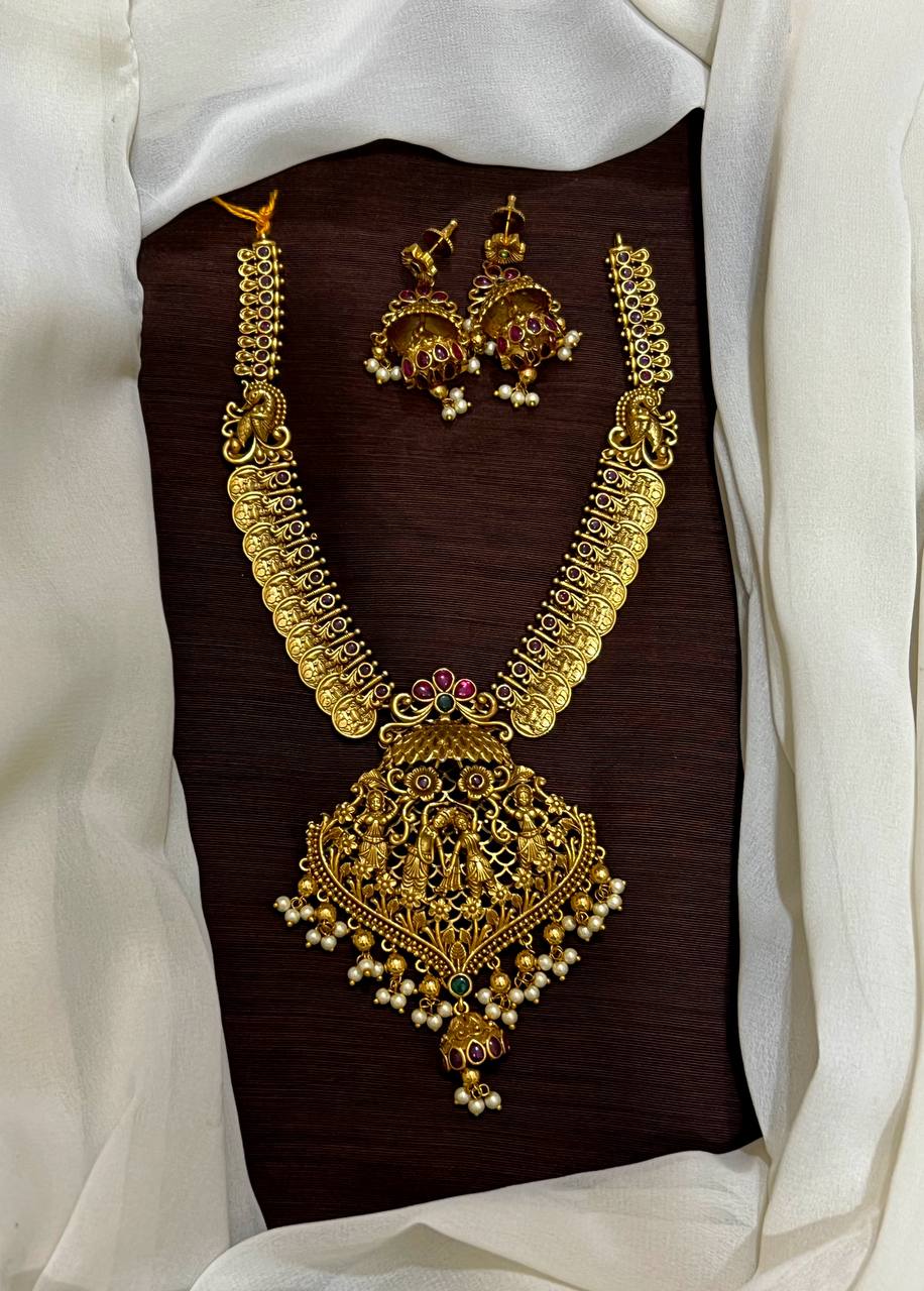 Radha Krishna Naskhi Necklace With Jhumki - NN00952