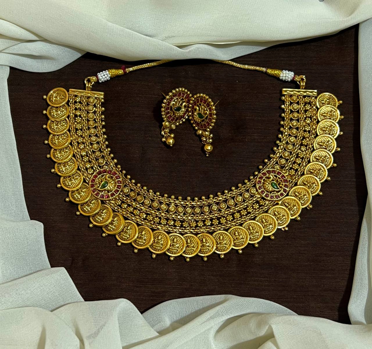 Grand Big Nakshi Lakshmi Peacock Kaasu Necklace - NN00957