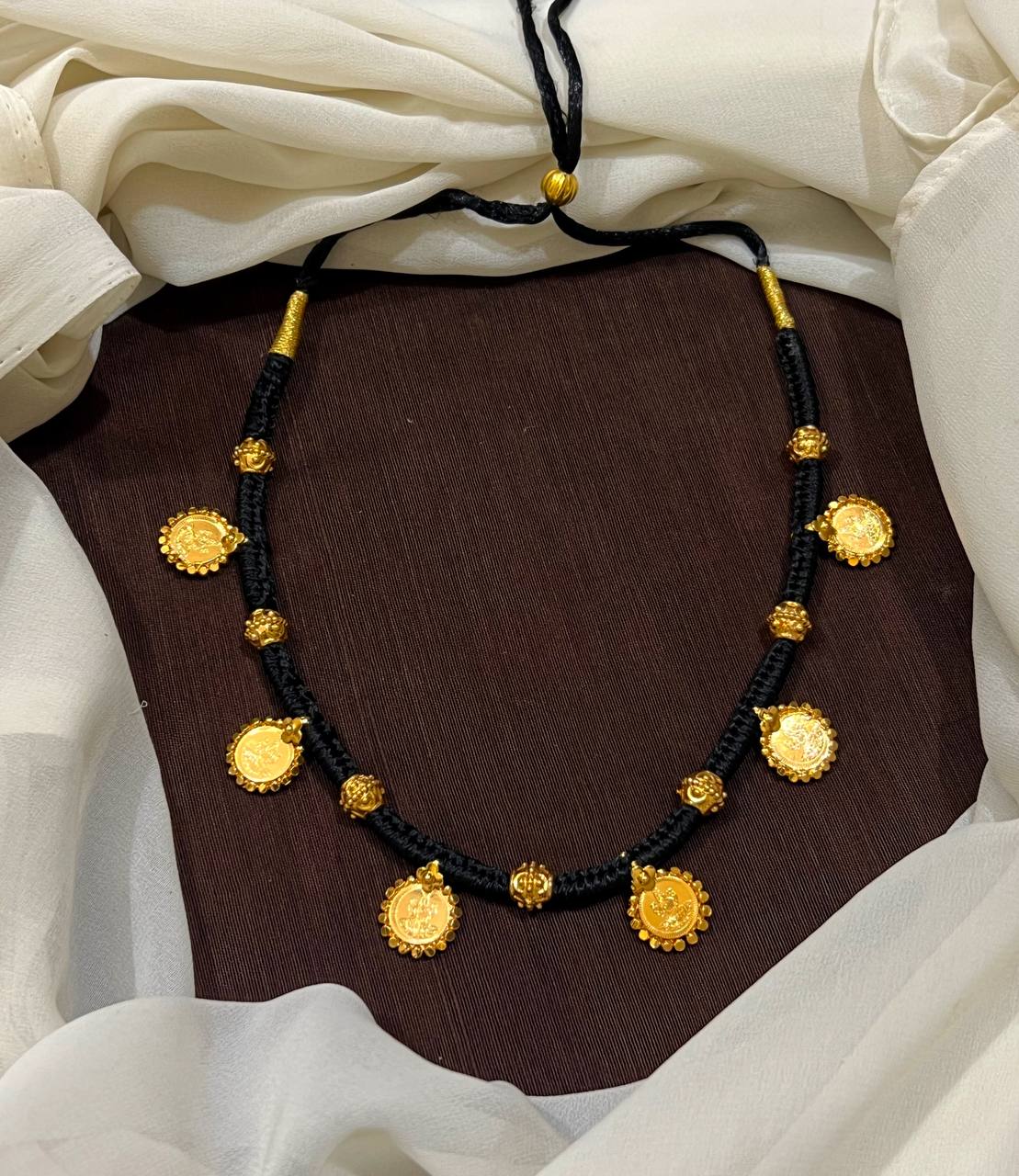 Gold Replica Lakshmi Kasu With Black Dori - BD00173