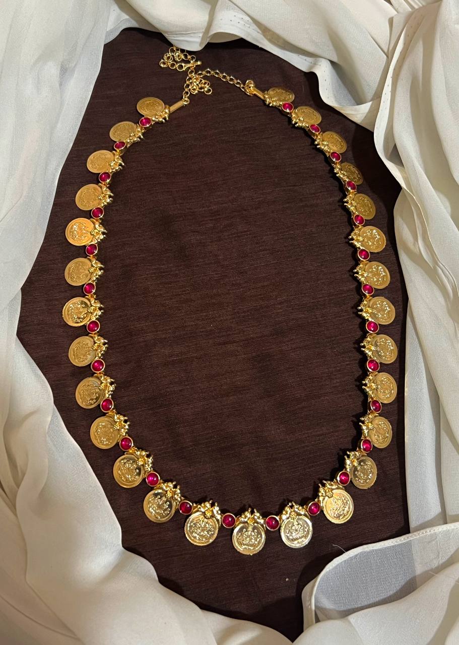Panchaloham Kaasu Haram With Ruby Stone - NH00500