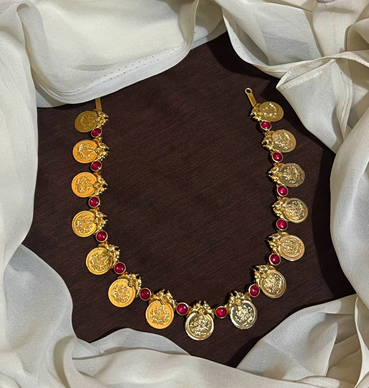 Nakshi Lakshmi Panchaloha Necklace with Ruby Stones - NN00973