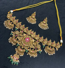 Grand Nakshi Mega Choker With Jaday Stone and Earrings - KN00681