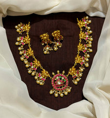 Jadau Peacock Necklace With Earrings - KN00690