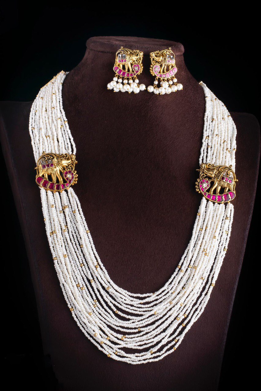 Kundan Elephant Pearl Haram - HJ0057