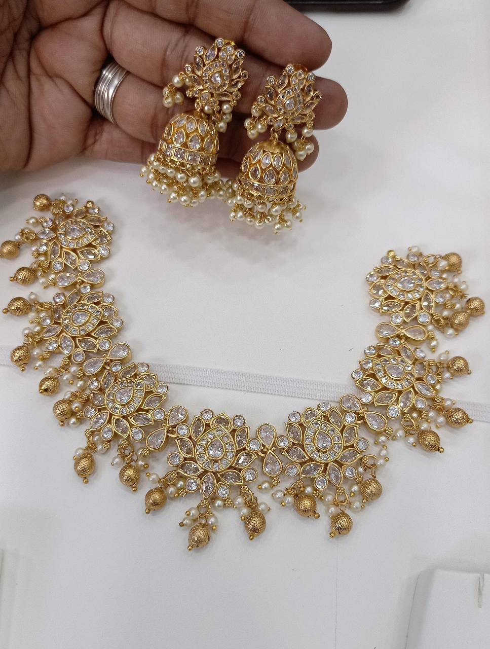 White Lotus Necklace With Jhumki -NN00151