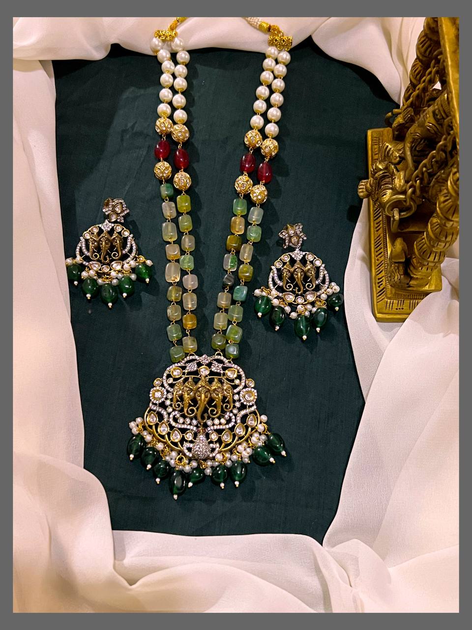 Multi Colour Pearl with Victorian Pendent - PB00228