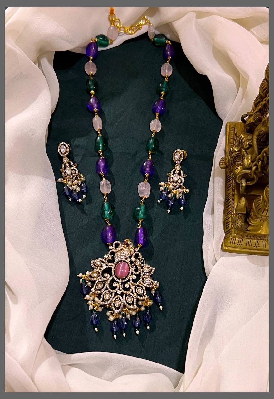 Multi colour Pearl Haram with Victorian Pendent - PB00229