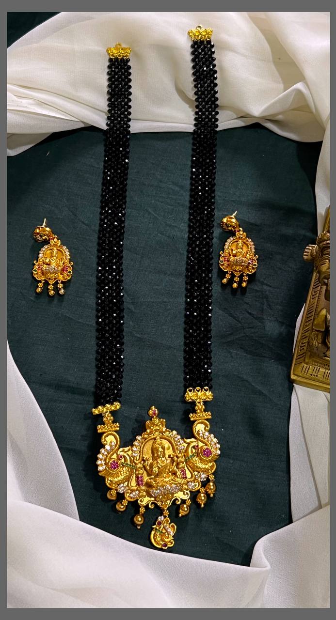 Black Color Beads Haram with Beautiful Nakshi Lakshmi Pendant- PB00454