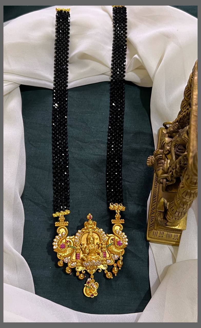 Black Color Beads Haram with Beautiful Nakshi Lakshmi Pendant- PB00454