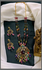 Stunning Pearl Necklace with Multicolor Beads, a Beautiful Pendant & Earrings - PB00463