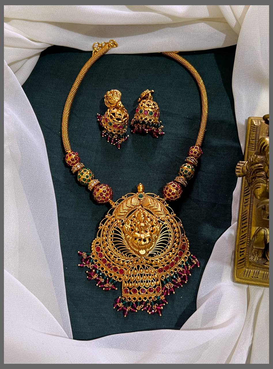Multicolour Nakshi Necklace set with matching Jhumka Earrings – NN00718
