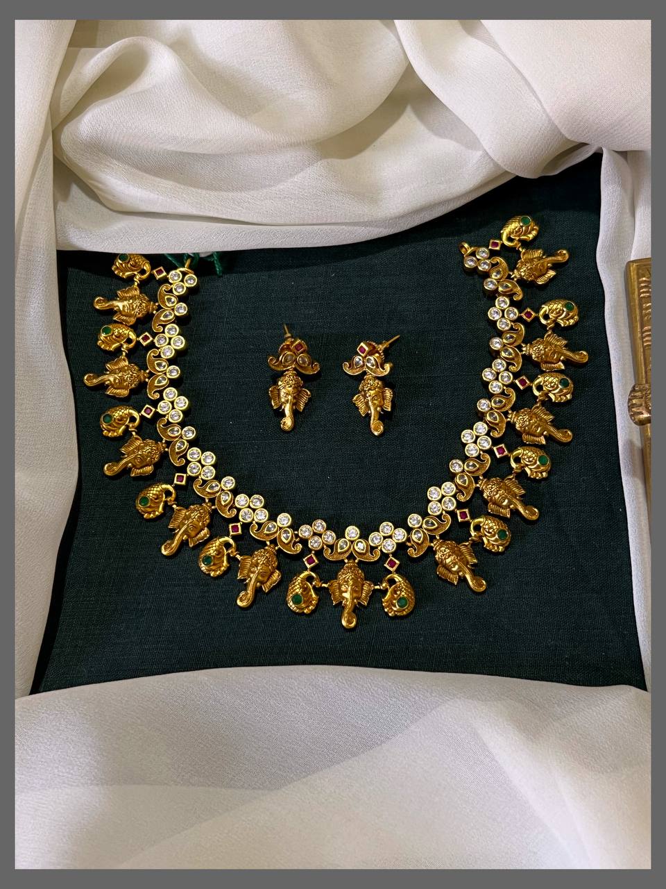 Elegant Ganesha Nakshi Necklace with Matching Earrings – NN00727